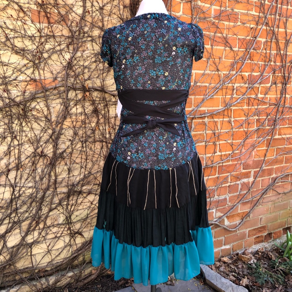 Teal Black EMBODY Dress Flared Boho Festival Small